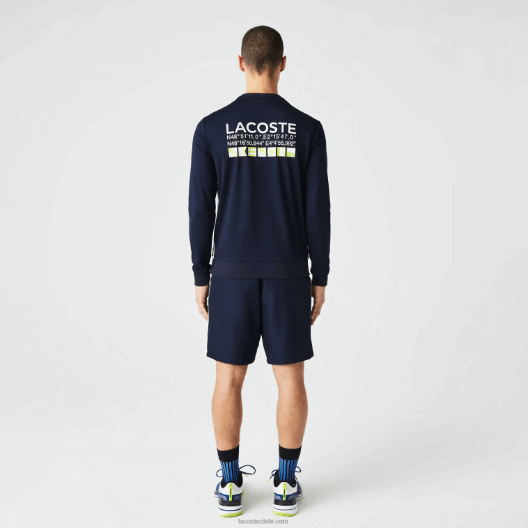 hombres Lacoste azul marino 166 sudadera de tenis con estampado deportivo N6XZ21055
