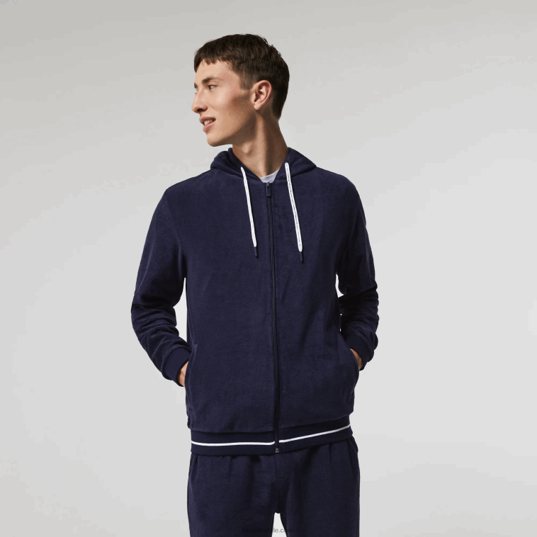 hombres Lacoste azul marino 166 sudadera lounge de felpa con cremallera N6XZ21276
