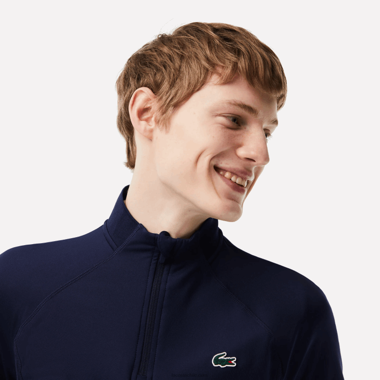 hombres Lacoste azul marino 423 sudadera de golf con cuello redondo insertado N6XZ2313