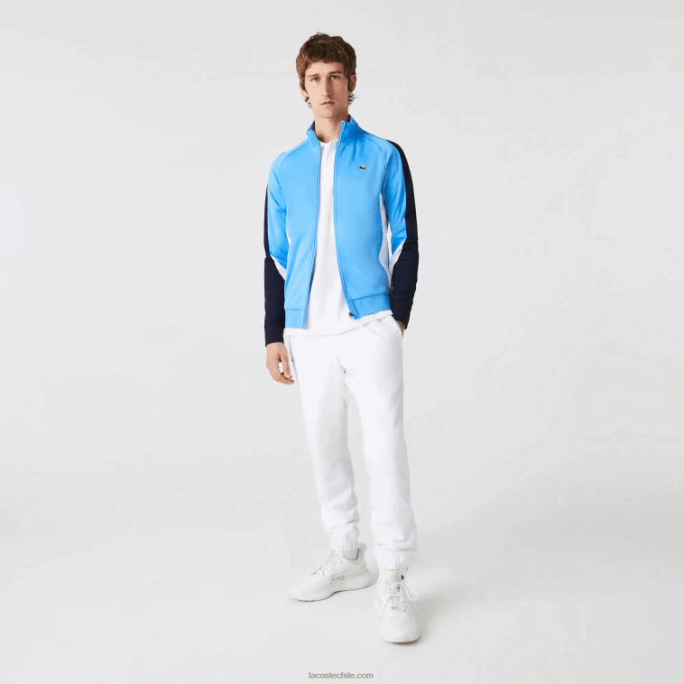 hombres Lacoste azul marino blanco 5x7 sudadera sport classic fit tenis con cremallera N6XZ2976