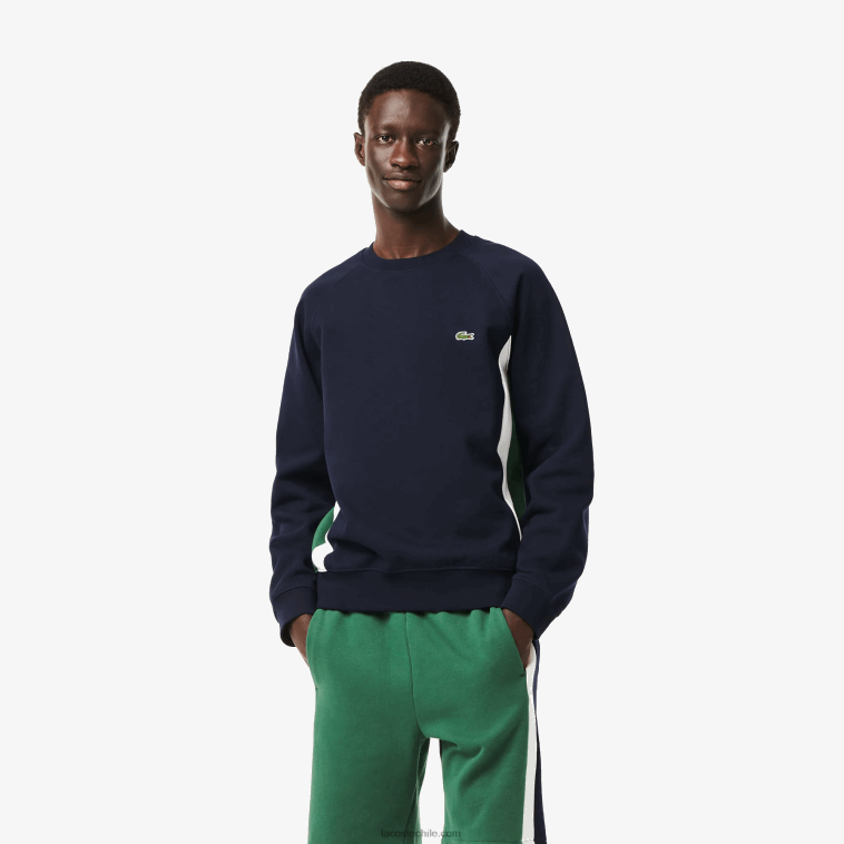 hombres Lacoste azul marino verde blanco yun sudadera con bloques de color de vellón cepillado N6XZ2328