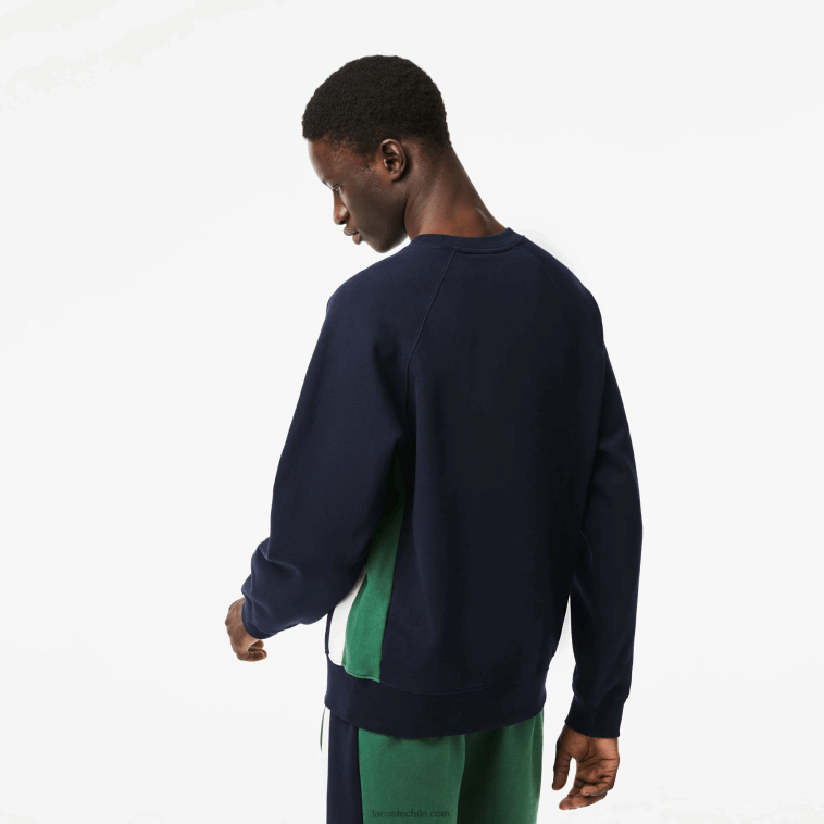 hombres Lacoste azul marino verde blanco yun sudadera con bloques de color de vellón cepillado N6XZ2328
