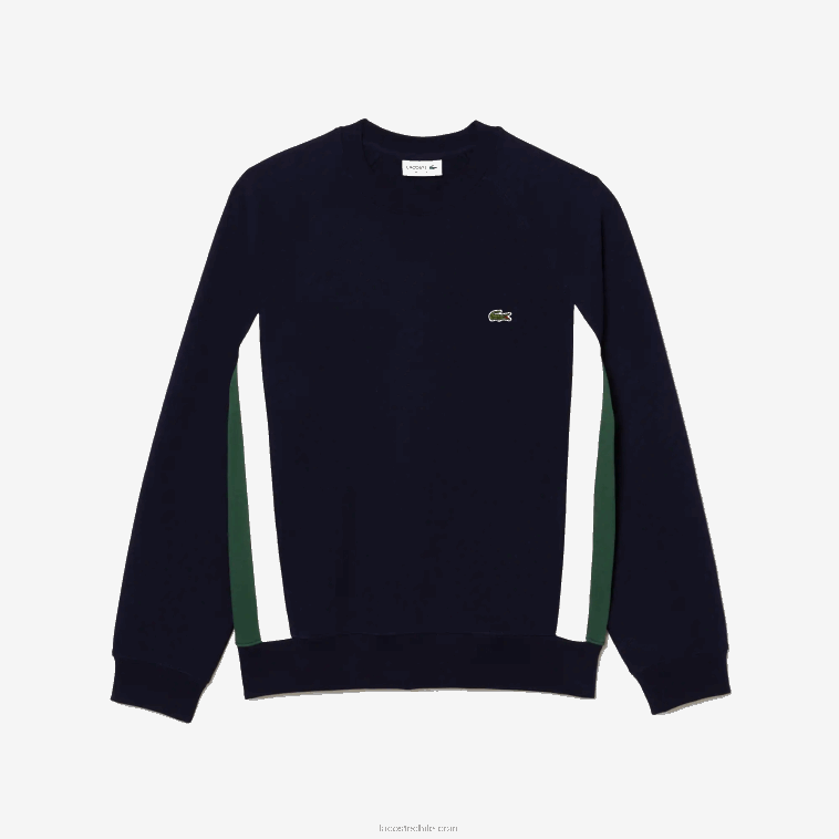 hombres Lacoste azul marino verde blanco yun sudadera con bloques de color de vellón cepillado N6XZ2328