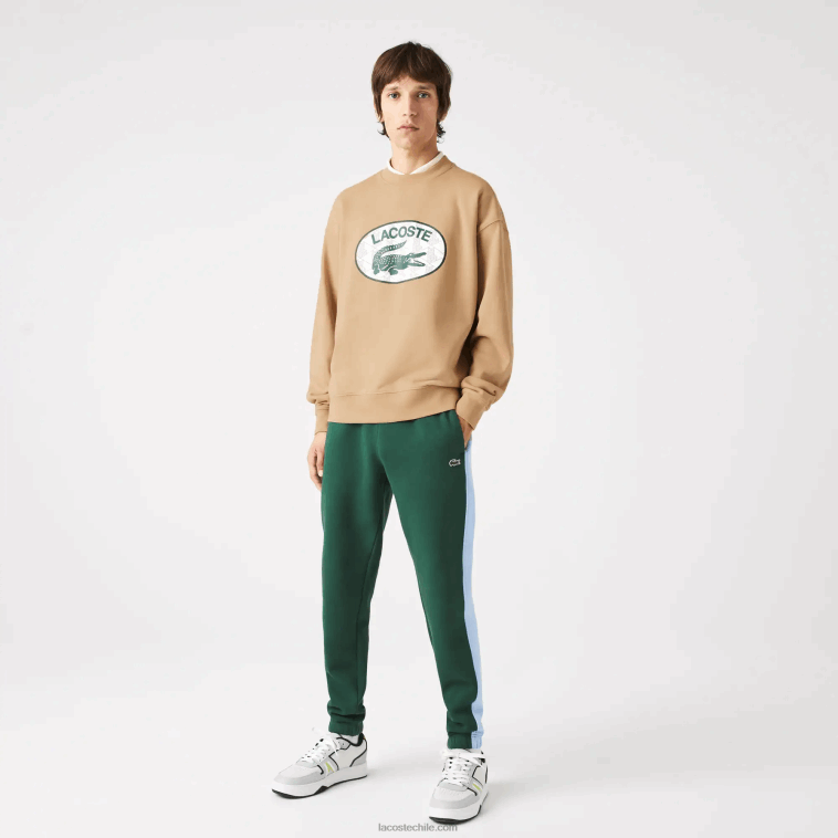 hombres Lacoste beige 02s sudadera holgada con monograma de la marca N6XZ21009