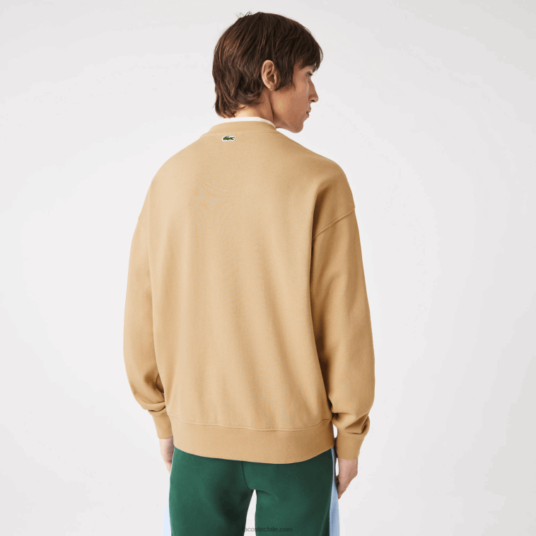 hombres Lacoste beige 02s sudadera holgada con monograma de la marca N6XZ21009