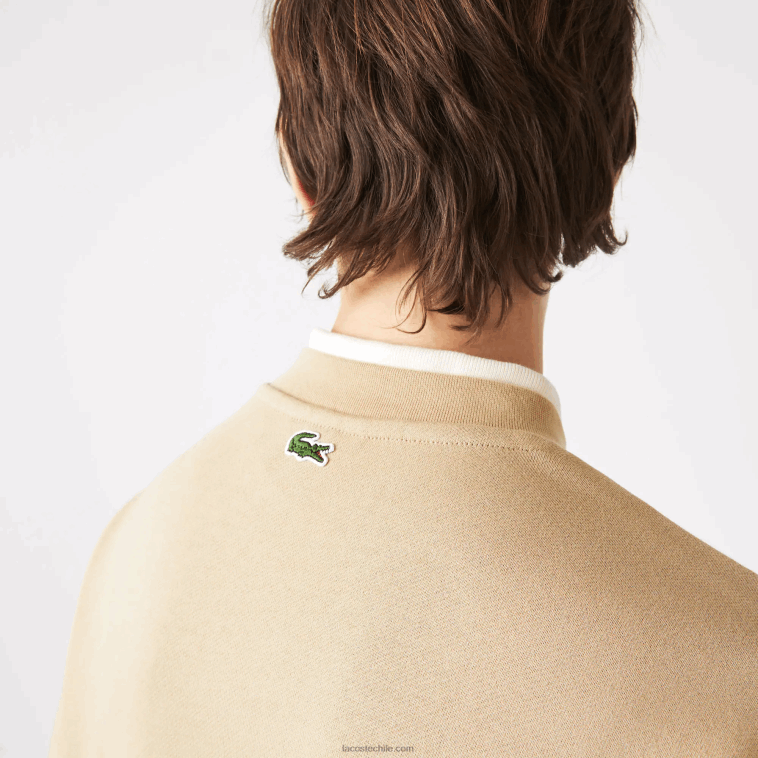hombres Lacoste beige 02s sudadera holgada con monograma de la marca N6XZ21009