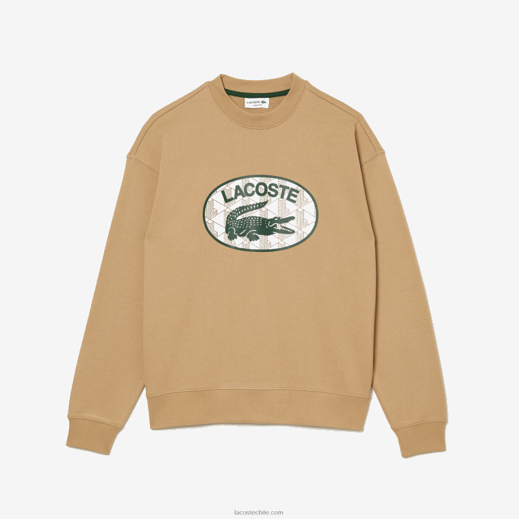 hombres Lacoste beige 02s sudadera holgada con monograma de la marca N6XZ21009