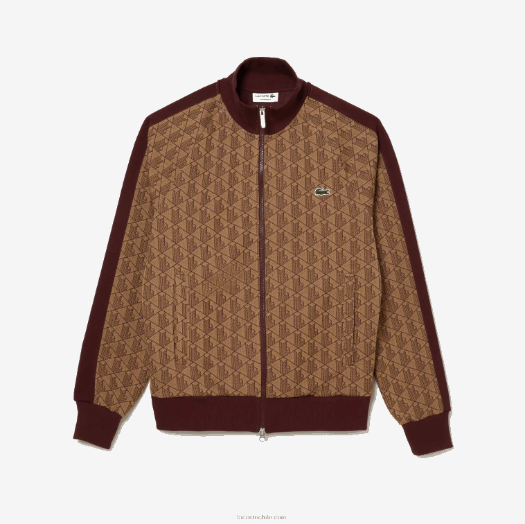 hombres Lacoste beige burdeos mkj sudadera regular fit con estampado de monograma y cremallera N6XZ2275