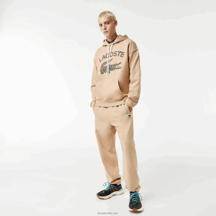 hombres Lacoste beis 4jw sudadera holgada con capucha y diseño de cocodrilo N6XZ2968