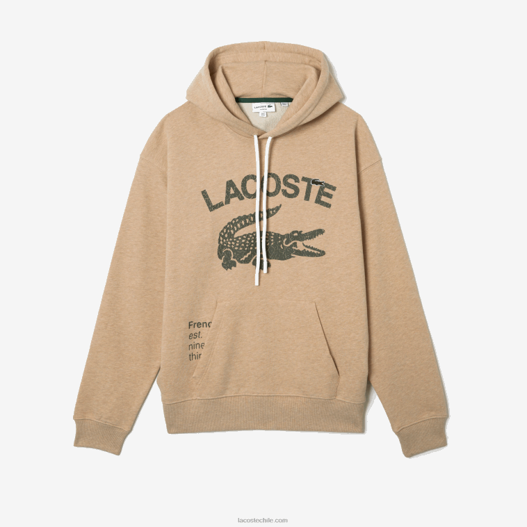 hombres Lacoste beis 4jw sudadera holgada con capucha y diseño de cocodrilo N6XZ2968