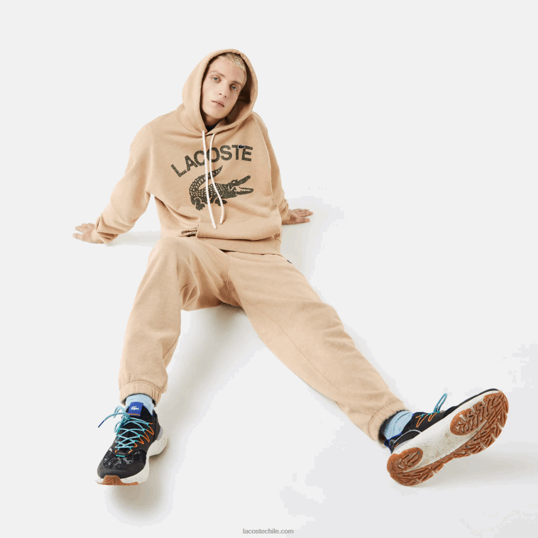 hombres Lacoste beis 4jw sudadera holgada con capucha y diseño de cocodrilo N6XZ2968
