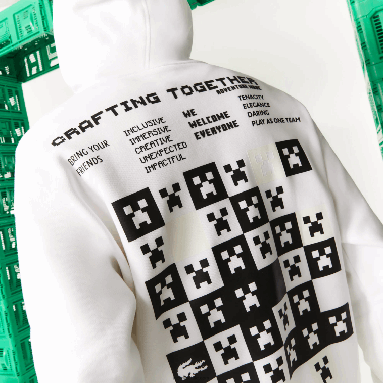 hombres Lacoste blanco 001 sudadera con capucha de polar holgada live x minecraft N6XZ21165