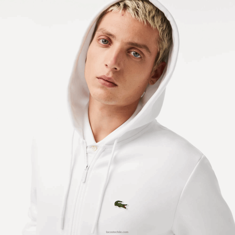 hombres Lacoste blanco 001 sudadera con cremallera y bolsillo canguro N6XZ2295