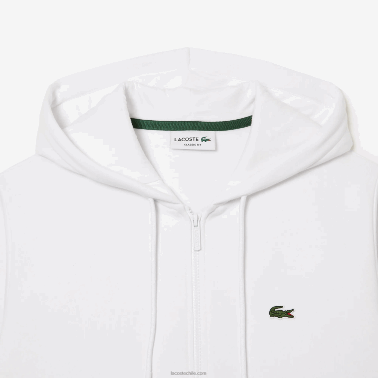 hombres Lacoste blanco 001 sudadera con cremallera y bolsillo canguro N6XZ2295