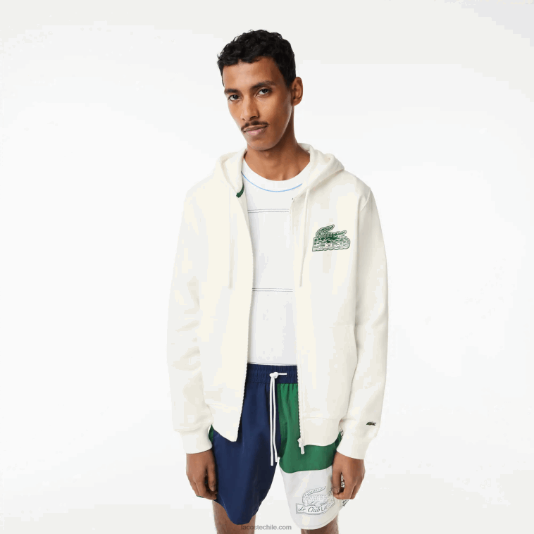 hombres Lacoste blanco 70v sudadera con capucha y cremallera sin cepillar N6XZ2319