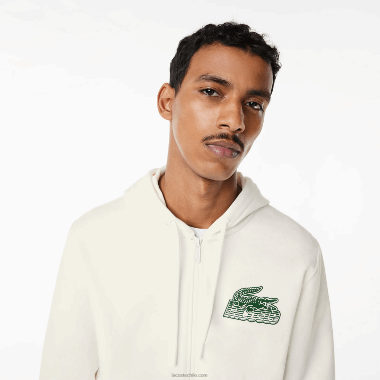 hombres Lacoste blanco 70v sudadera con capucha y cremallera sin cepillar N6XZ2319