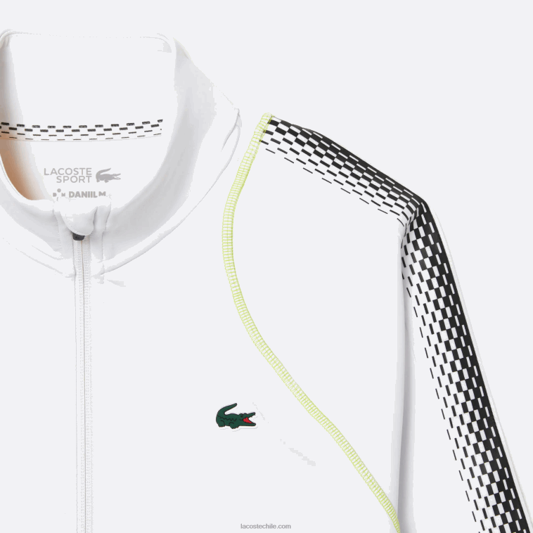 hombres Lacoste blanco amarillo wui tenis x daniil medvedev sudadera con cremallera N6XZ2311