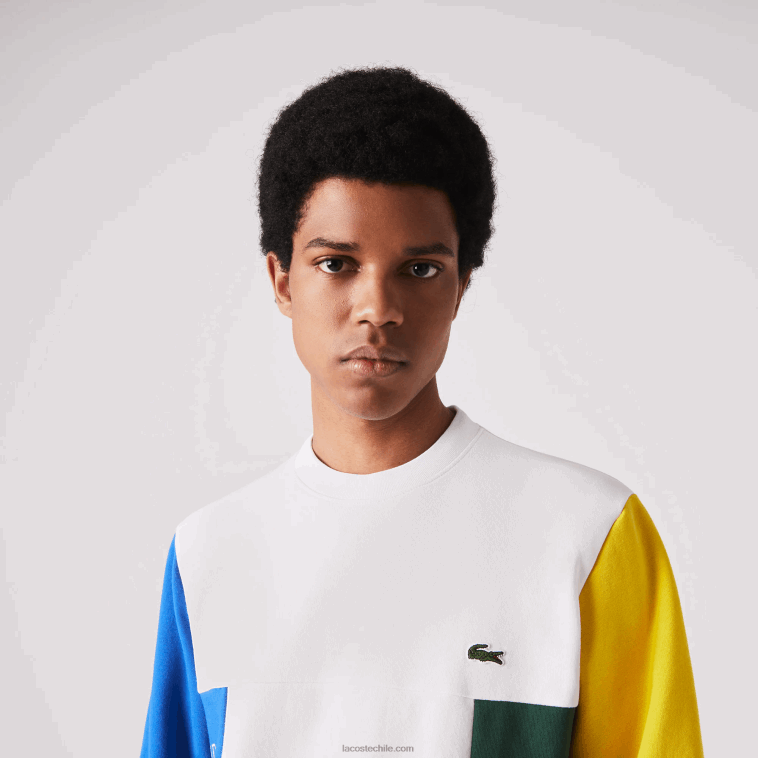hombres Lacoste blanco azul amarillo verde 8nr sudadera con cuello redondo y diseño colour block N6XZ21159