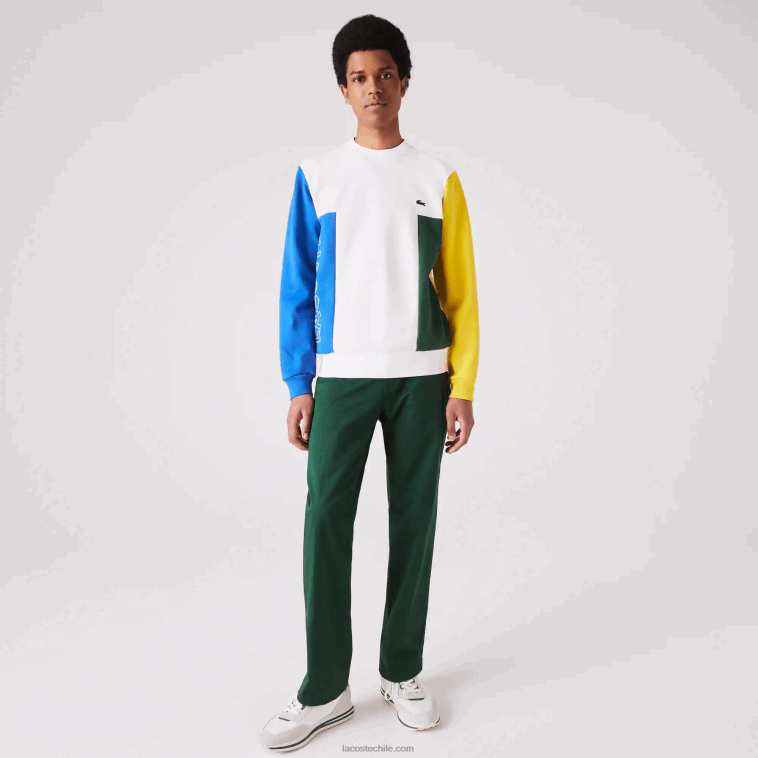 hombres Lacoste blanco azul amarillo verde 8nr sudadera con cuello redondo y diseño colour block N6XZ21159