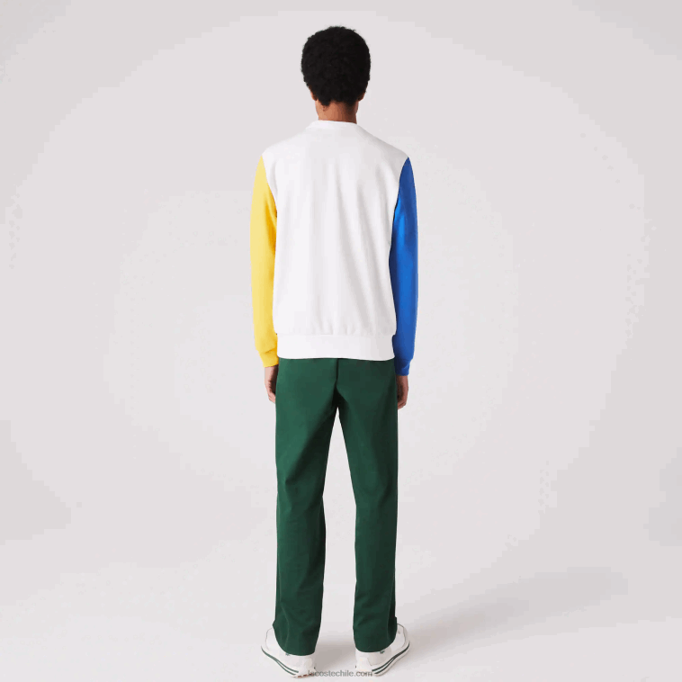 hombres Lacoste blanco azul amarillo verde 8nr sudadera con cuello redondo y diseño colour block N6XZ21159