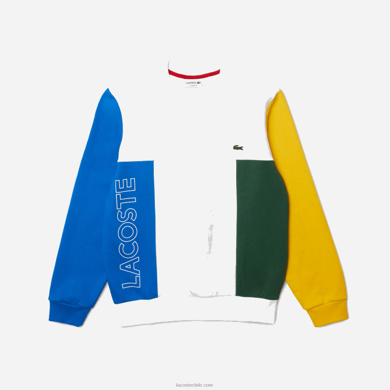 hombres Lacoste blanco azul amarillo verde 8nr sudadera con cuello redondo y diseño colour block N6XZ21159