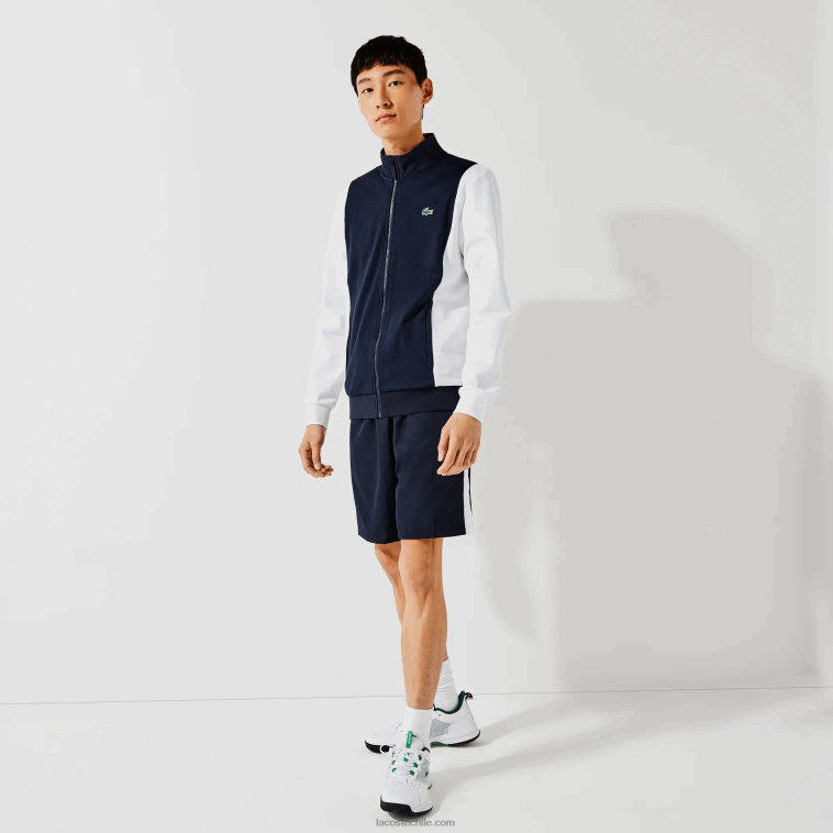hombres Lacoste blanco azul marino r20 sudadera sport piqué cremallera N6XZ21205