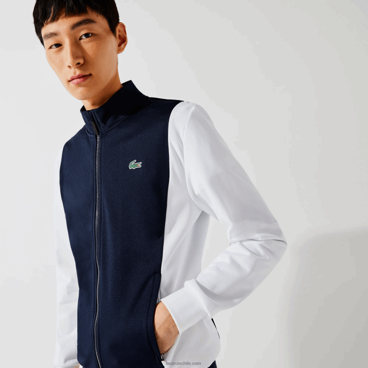 hombres Lacoste blanco azul marino r20 sudadera sport piqué cremallera N6XZ21205
