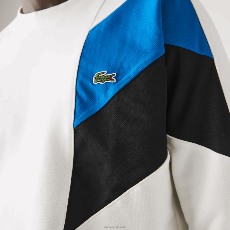hombres Lacoste blanco azul negro wza sudadera con cuello redondo y diseño de bloques de colores N6XZ21127