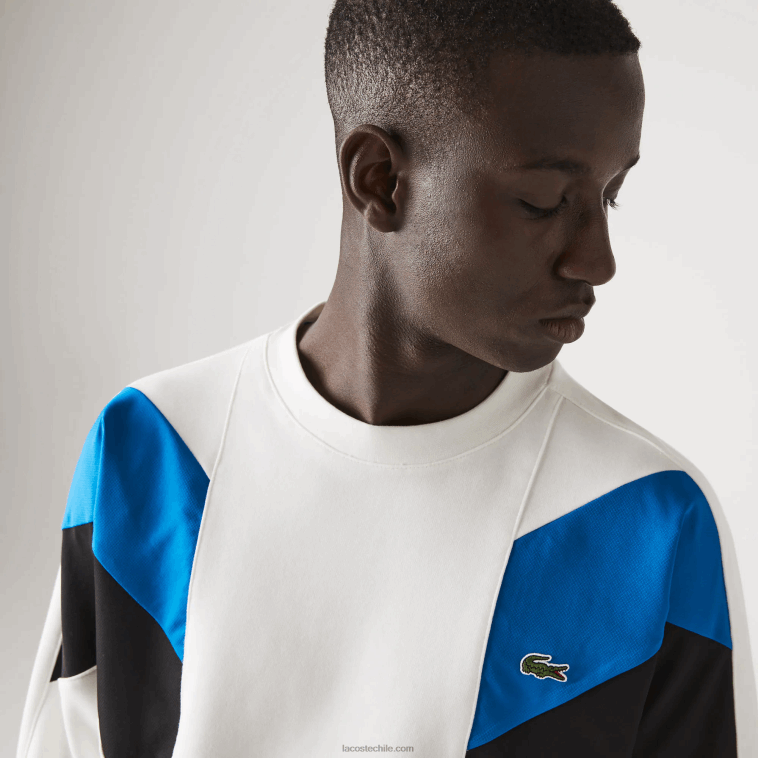 hombres Lacoste blanco azul negro wza sudadera con cuello redondo y diseño de bloques de colores N6XZ21127
