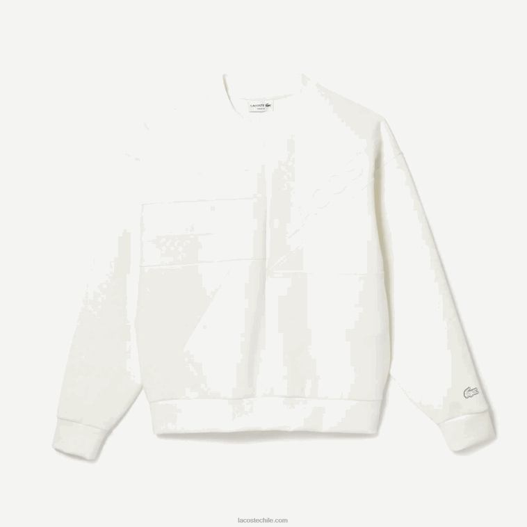 hombres Lacoste blanco nueva york sudadera holgada con efecto patchwork N6XZ2955