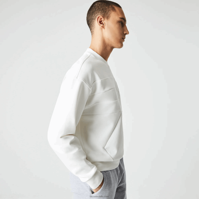 hombres Lacoste blanco nueva york sudadera holgada con efecto patchwork N6XZ2955