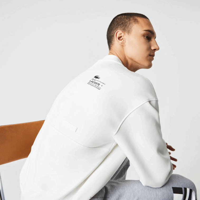 hombres Lacoste blanco nueva york sudadera holgada con efecto patchwork N6XZ2955
