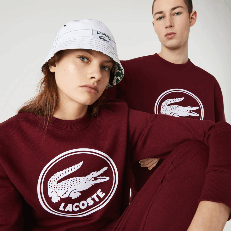 hombres Lacoste burdeos z7f sudadera de felpa de algodón orgánico con logo 3d N6XZ21185