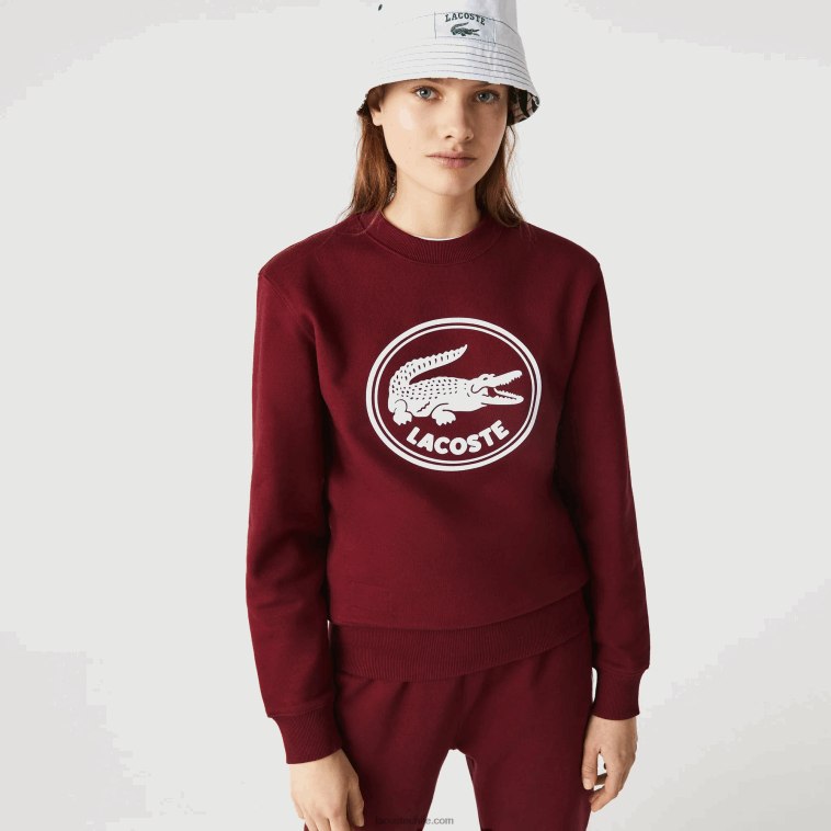 hombres Lacoste burdeos z7f sudadera de felpa de algodón orgánico con logo 3d N6XZ21185