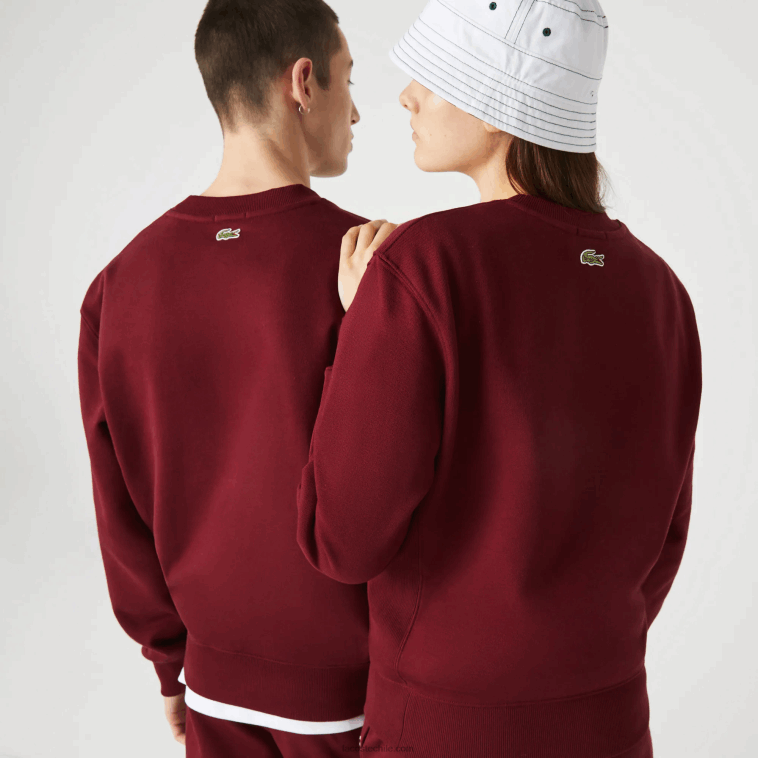 hombres Lacoste burdeos z7f sudadera de felpa de algodón orgánico con logo 3d N6XZ21185