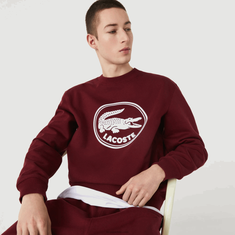 hombres Lacoste burdeos z7f sudadera de felpa de algodón orgánico con logo 3d N6XZ21185