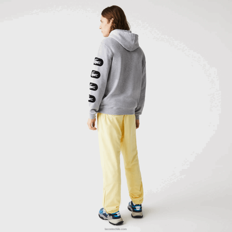 hombres Lacoste cca gris sudadera con capucha y mangas estampadas N6XZ21200