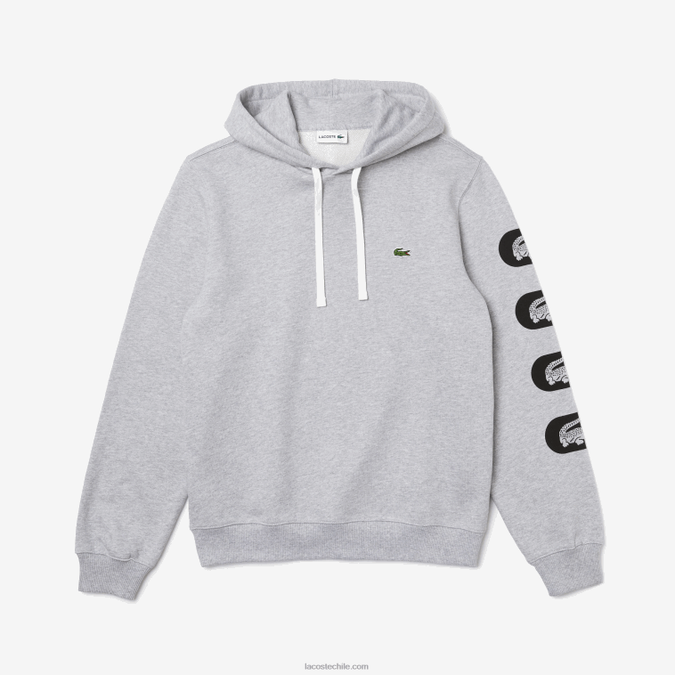 hombres Lacoste cca gris sudadera con capucha y mangas estampadas N6XZ21200