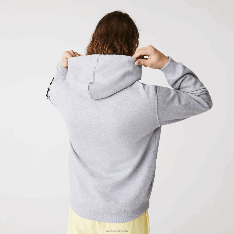 hombres Lacoste cca gris sudadera con capucha y mangas estampadas N6XZ21200