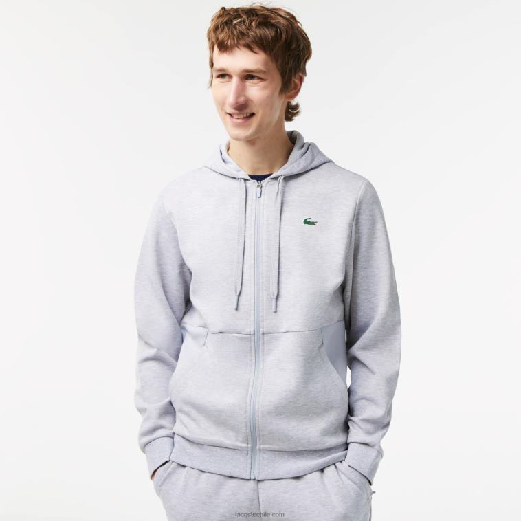 hombres Lacoste chino gris claro 9ya sudadera con capucha y paneles de malla deportiva N6XZ21018