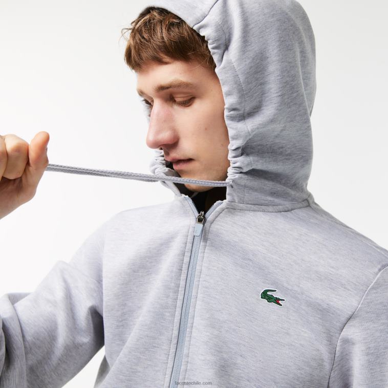 hombres Lacoste chino gris claro 9ya sudadera con capucha y paneles de malla deportiva N6XZ21018