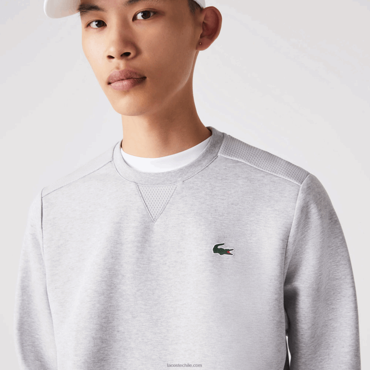 hombres Lacoste chino gris claro 9ya sudadera con paneles de malla deportiva N6XZ21062
