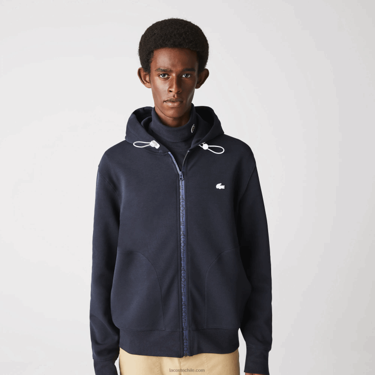 hombres Lacoste fondo azul marino sudadera con cremallera y capucha en mezcla de algodón N6XZ21177