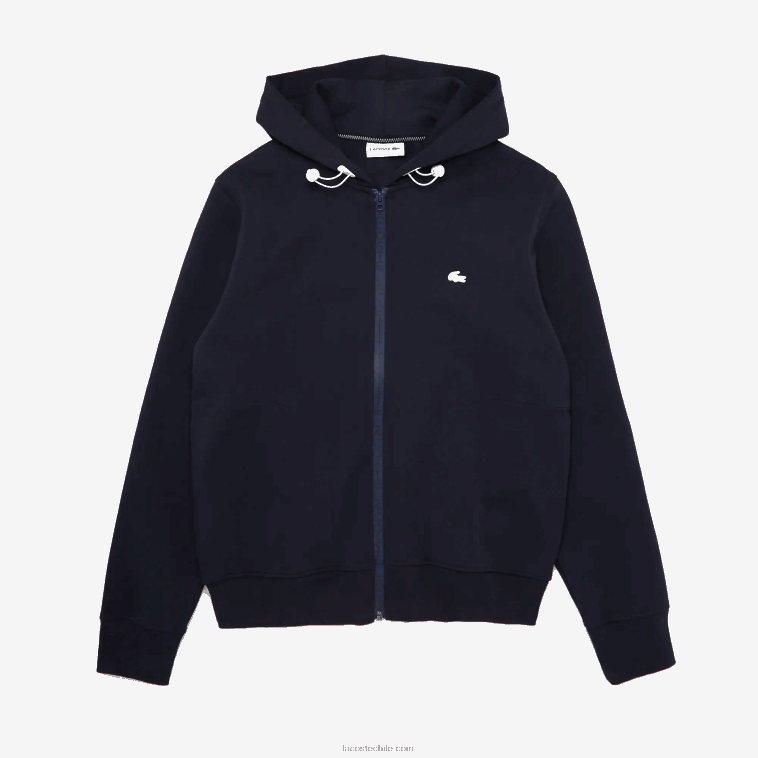 hombres Lacoste fondo azul marino sudadera con cremallera y capucha en mezcla de algodón N6XZ21177