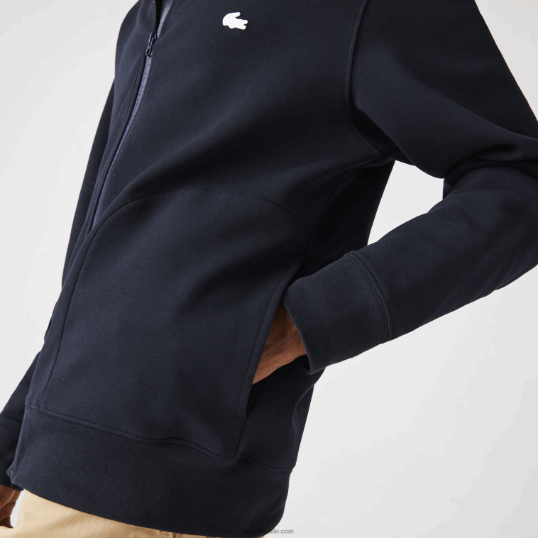 hombres Lacoste fondo azul marino sudadera con cremallera y capucha en mezcla de algodón N6XZ21177