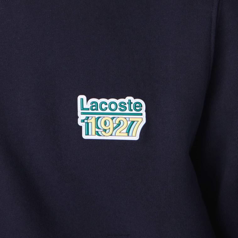 hombres Lacoste fondo azul marino sudadera con cuello redondo y logo vintage N6XZ21162