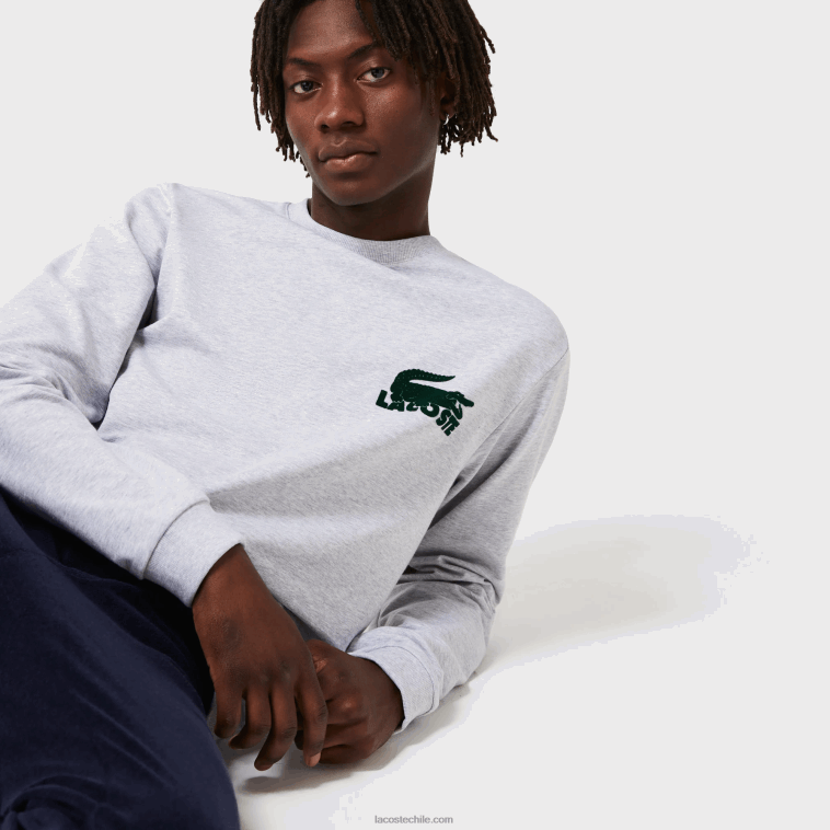 hombres Lacoste gris chino verde y9k sudadera de felpa de algodón N6XZ21386