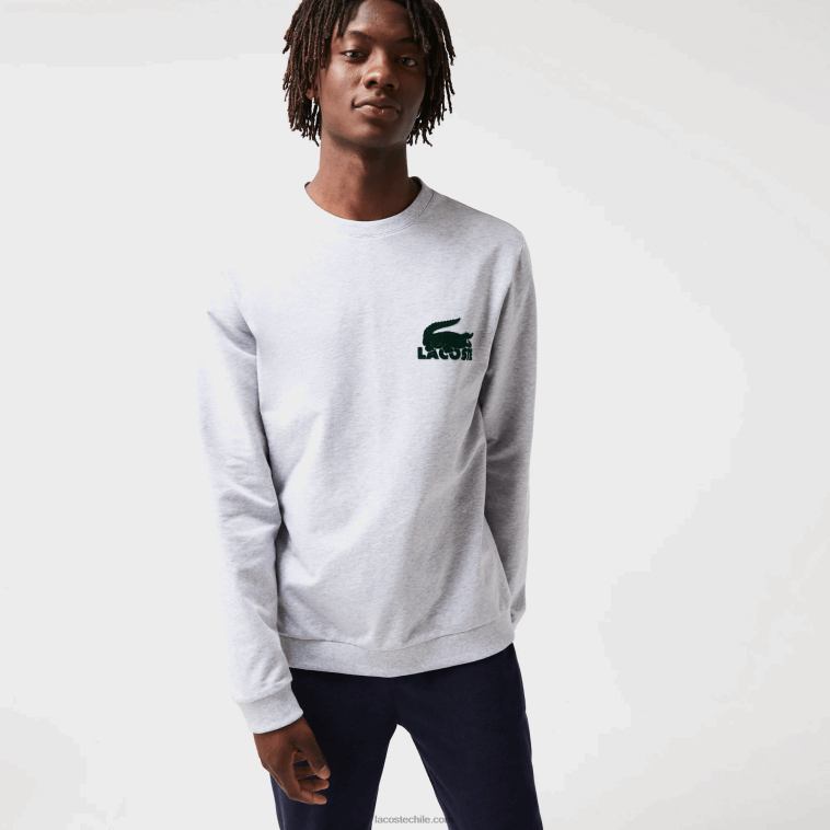 hombres Lacoste gris chino verde y9k sudadera de felpa de algodón N6XZ21386