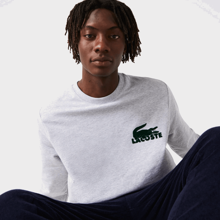 hombres Lacoste gris chino verde y9k sudadera de felpa de algodón N6XZ21386