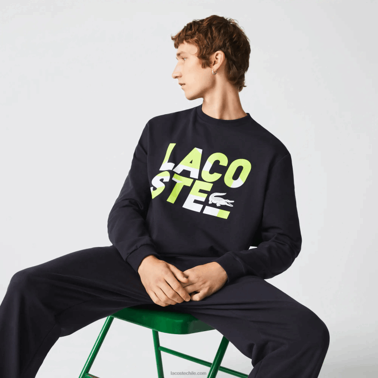 hombres Lacoste gris oscuro 2z8 sudadera regular fit de felpa de algodón estampada N6XZ21615